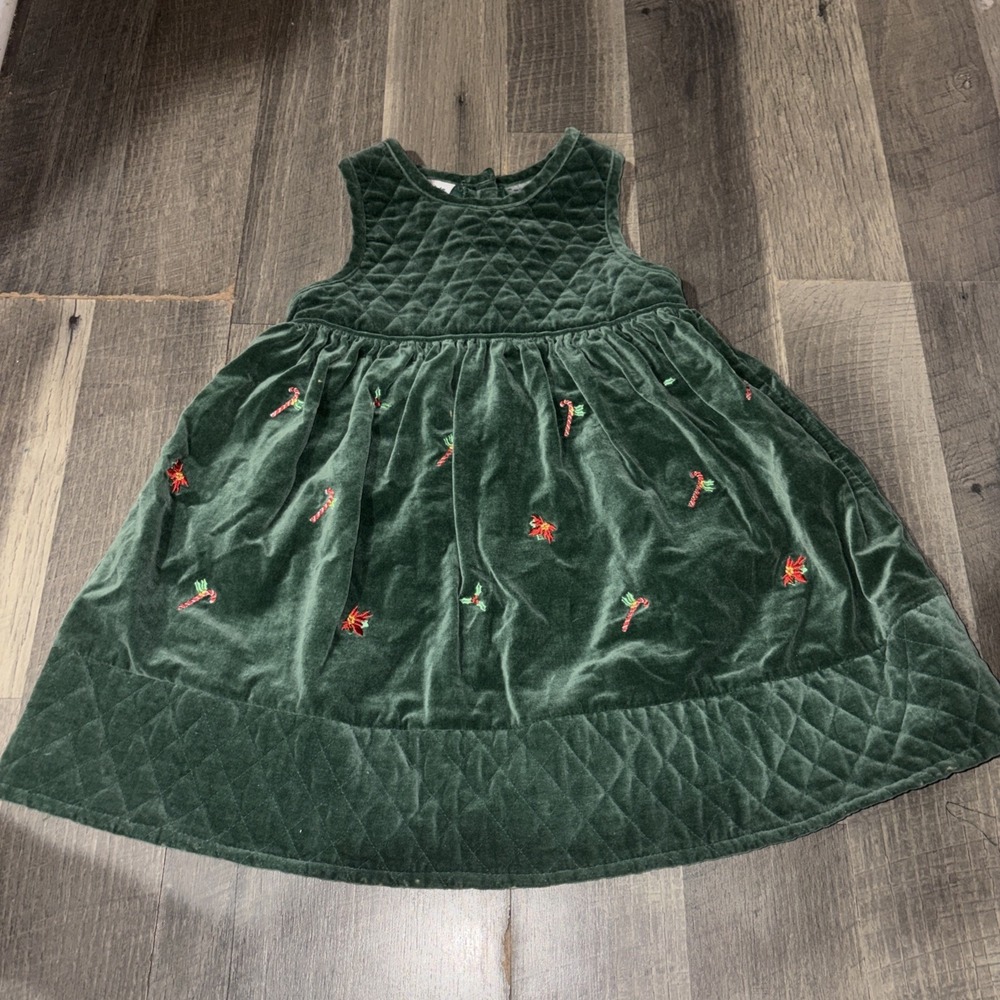 Vintage B.T Kids Velvet Green Dress W/ Christmas Embroidery Size 4T 100% Cotton